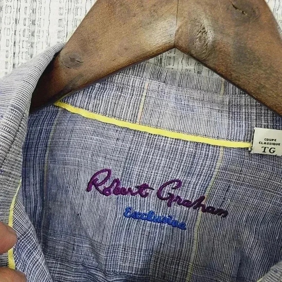 Robert Graham Men's Button down Shirt XL Classic Fit Striped Purple - Picture 6 of 8